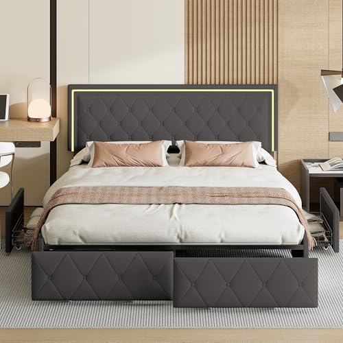 MOTUZP Doppelbett 180x200cm Polsterbett 140x200 cm mit Stauraum Boxspringbett 160x200 Bett Bettgestell LED Beleuchtung & Lattenrost Stauraumbetten,Ohne Matratze (Schwarz-D, 140x200cm) von MOTUZP