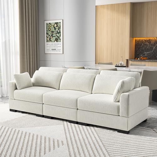 MOTUZP Gepolstertes Modulares Sofa, Modernes 2-Sitzer-Sofa, Samtsofa mit Kissen, Freistehendes Sofa für Wohnzimmer, Schlafzimmer und Gäste (Beige, 3-Sitzer) von MOTUZP