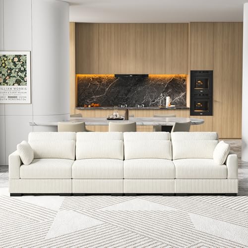MOTUZP Gepolstertes Modulares Sofa, Modernes 2-Sitzer-Sofa, Samtsofa mit Kissen, Freistehendes Sofa für Wohnzimmer, Schlafzimmer und Gäste (Beige, 4-Sitzer) von MOTUZP