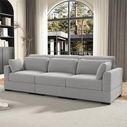 MOTUZP Gepolstertes Modulares Sofa, Modernes 2-Sitzer-Sofa, Samtsofa mit Kissen, Freistehendes Sofa für Wohnzimmer, Schlafzimmer und Gäste (Grau, 3-Sitzer) von MOTUZP