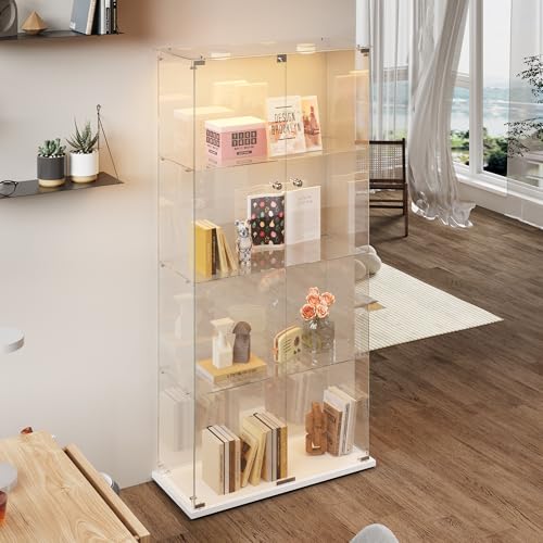 Glasvitrine Standvitrine, Schrank für Sammlung mit LED, mit 2 Türen 4 Regalen transparent Möbel Vitrine Glas Vitrine Für Wohnzimmer, Büro (weiß, 2 Türen + 4 Ebenen + Beleuchtung) von MOTUZP