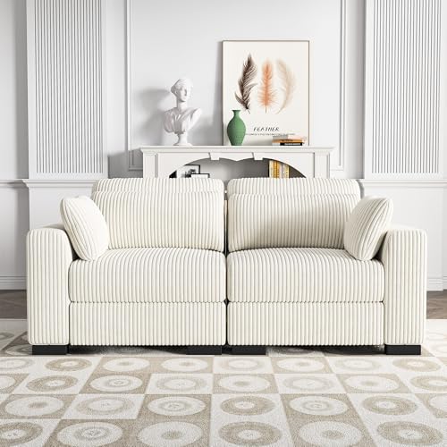 MOTUZP Kleines Sofa 2 Sitzer,Modernes Sektionssofa,2-Sitzer,zweisitzer Sofa, Ecksofa mit Chaiselongue und Armlehnen für Wohnzimmer,Schlafzimmer,Wohnung (A2-Beige + Doppelsofa) von MOTUZP