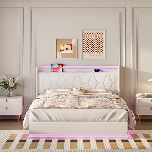 Polsterbett, 160 x 200 cm, Doppelbett mit LED-Beleuchtung und USB-Anschlüssen, Doppelbett mit Stauraum, Lattenrost, ohne Matratze, Samt von MOTUZP