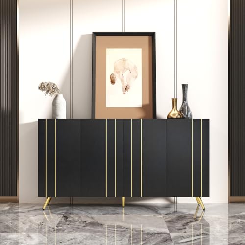 Sideboard Küche, Buffet für Wohnzimmer, modernes Buffet mit 2 Schränken mit 3 Regalen, Mehrzweckschrank aus Holz mit verstellbaren Regalen, für Wohnzimmer und Eingang, 160 x 38 cm (Schwarz, Stil B) Sideboard Küche, Buffet für Wohnzimmer, modernes Buffet mit 2 Schränken mit 3 Regalen, Mehrzweckschrank aus Holz mit verstellbaren Regalen, für Wohnzimmer und Eingang, 160 x 38 cm (Schwarz, Stil B) von MOTUZP