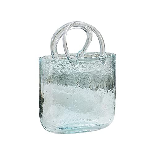 Transparente Taschenvase mit Griff, Glasvase mit Elegantem Taschen-Design, Glas-Taschenvase für Blumen, Einzigartige Blumenvase, Blumenarrangement, Kreatives Taschen-Aquarium für(Blau) von MOTUZP