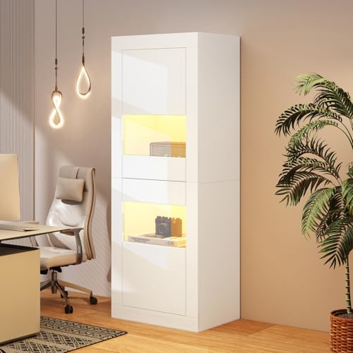 Vitrine für Wohnzimmer, moderne LED-Vitrine, Aufbewahrungsschrank mit 2 verstellbaren Glas-Trennwänden, freistehende Vitrine für Schlafzimmer, Flur, Esszimmer von MOTUZP