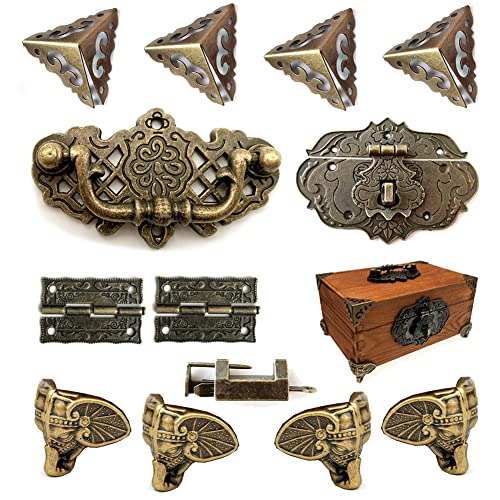 Schmuckschatulle, antikes Schloss-Schloss, Scharniere, Griffbox, Eckenschutz, Set für DIY-Schmuckschatulle, Bronze, Box nicht im Lieferumfang enthalten von Mou