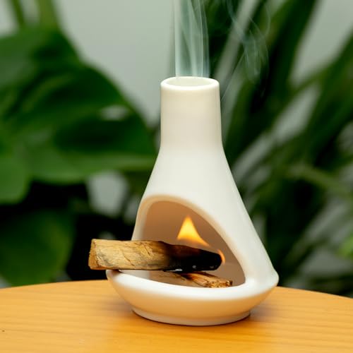 MOUGIGI Keramik-Kamin Palo Santo Halter und Brenner – Moderne mittelalterliche Räucherkerze und Streichholz-Mini-Kamin für Holzstäbchen und Räucherstäbchen mit Aschefänger – Zen-inspiriertes von MOUGIGI