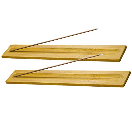 MOUHIV 2 STK. Räucherstäbchenhalter aus Bambus Holz, poliert und gewachst, Räuchergefäß, Asche Fänger, 23cm lang von MOUHIV