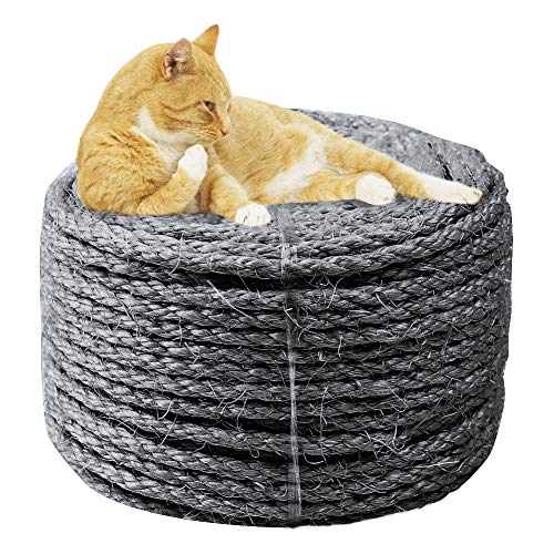 6mm Sisal Seil zum Reparatur und Ersatz von Katze Kratzen Säule, Kratzbaum, Katze Kratzen Pad/Matte/Kicker Spielzeug, Rohr/Treppe/Reifen Verpackung, Zuhause Dekoration, 6mm*100m, Grau von MOUHIV