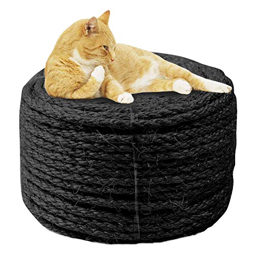 6mm Sisal Seil zum Reparatur und Ersatz von Katze Kratzen Säule, Kratzbaum, Katze Kratzen Pad/Matte/Kicker Spielzeug, Rohr/Treppe/Reifen Verpackung, Zuhause Dekoration, 6mm*20m, Schwarz von MOUHIV