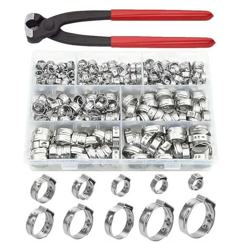 130 Stück Einzelohr Schlauchschellen in 10 Größen, 6-28.5 mm, Edelstahl 304 Set mit Zange, Für Auto und Haushalt 130 Stück Einzelohr Schlauchschellen in 10 Größen, 6-28.5 mm, Edelstahl 304 Set mit Zange, Für Auto und Haushalt von MOUMOUTEN