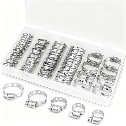 201 Edelstahl Schlauchschellen Sortiment, 40 Stück, 0.24-1.14 Zoll (6-29 mm), Verstellbar, Für Kfz und Waschmaschine von MOUMOUTEN