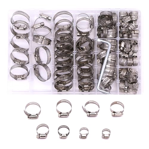 201 Edelstahl Schlauchschellen Sortiment, 80 Stück, 0.24-1.73 Zoll (6-44 mm), Verstellbar, Für Kfz und Waschmaschine von MOUMOUTEN
