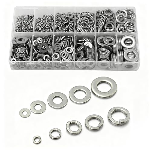 790-teiliges Unterlegscheiben-Sortiment, 304 Edelstahl-Federverschluss, flaches Sortiment an Hardware-Unterlegscheiben, 6 SAE-Größen M4 M5 M6 M8 M10 M12, Dichtungen für die Automobilindustrie 790-teiliges Unterlegscheiben-Sortiment, 304 Edelstahl-Federverschluss, flaches Sortiment an Hardware-Unterlegscheiben, 6 SAE-Größen M4 M5 M6 M8 M10 M12, Dichtungen für die Automobilindustrie von MOUMOUTEN
