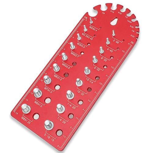 Gewindeprüfung, 18 Metrik- und 18 Imperial Größen Aluminiumlegiermutter und Bolzengewinde-Prüfer Wandmontierbarer Bolzengewinde-Identifikator Lineal mit Inch & CM Lineal von MOUMOUTEN