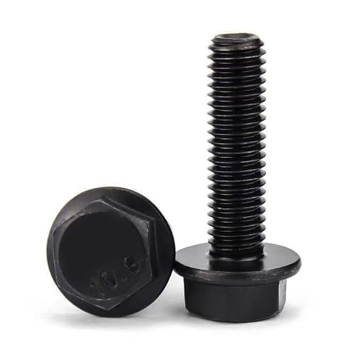 MOUMOUTEN 100 Stück Flansch Sechskantschrauben, 10.9 Schwarz Legierung Schrauben Schwarz Finish, Sechskant Flanschschrauben M6*16 Ohne Zähne von MOUMOUTEN
