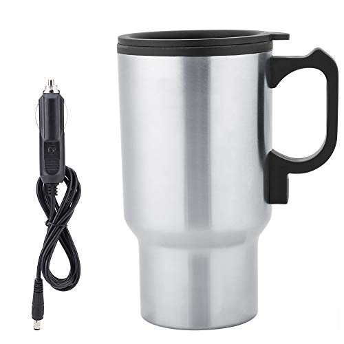 MOUMOUTEN Auto-Heiztasse, 450ml 12V tragbarer Edelstahl-Elektro-Auto-Wasserkocher, Auto-Kaffeetasse mit Netzstecker Wasserkocher Topf beheizter Wasserbecher für heißes Wasser, Kaffee, Tee von MOUMOUTEN