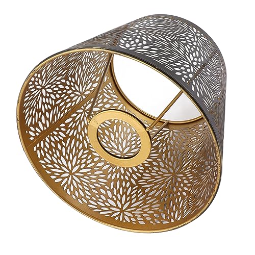 MOUMOUTEN Lampenschirm aus Metall, Ausgehöhlte Eisen-Lampenschirmabdeckung Mit Innerem Goldmuster, Waldbaumschnitzerei, Dekorativer Trommelschirm Für E26 E27 Tisch-Wand-Deckenlampe, Schwarz von MOUMOUTEN