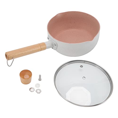 MOUMOUTEN Soßenpfanne, Antihaft-Aluminiumlegierung, Multifunktionaler Milchtopf Mit Holzgriff, Kochpfanne Im Japanischen Stil, Zwei Seitliche Ausgießer, Küchenkochwerkzeug Mit Deckel(Weiß) von MOUMOUTEN