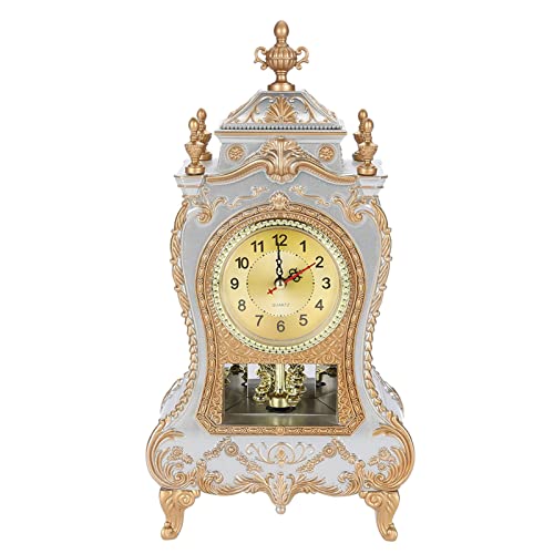 MOUMOUTEN Vintage Tischuhr, Vintage Tischuhr im europäischen Stil, antike Wanduhr mit Pendel und Glockenspiel für Heimdekoration(Weiß) von MOUMOUTEN