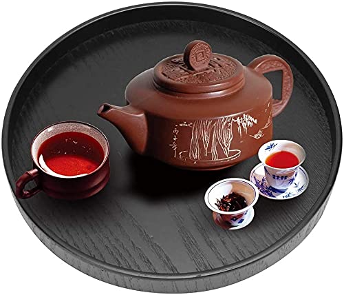 Rundes schwarzes Tablett, Holz Teetablett Essen Obst Getränketablett Bar Tablett Frühstücksteller Familienausgaben Kaffee Snackteller für Home Shop Office Bar(30CM) von MOUMOUTEN