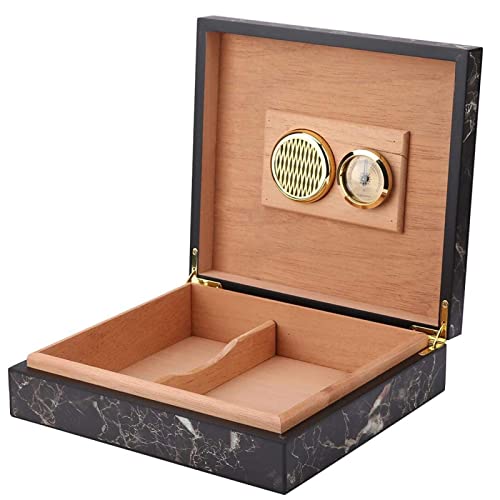 MOUMOUTEN Zigarren Humidor Zeder Handgefertigt, Holz Mini Zigarren Aufbewahrungsbox mit digitalem Front-Hygrometer und Zubehörfach für 15-20 Zigarren (Marmor) von MOUMOUTEN