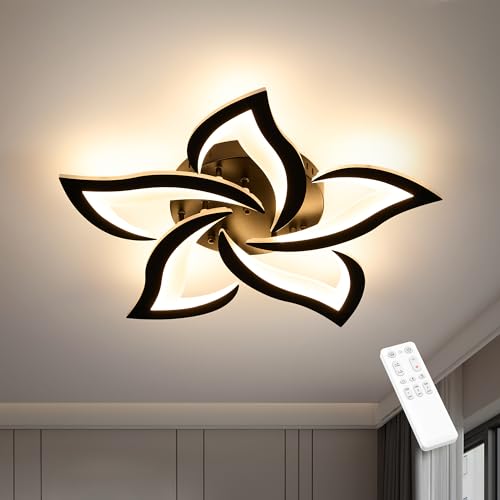 MOUNM LED Deckenleuchte Dimmbar 3000K-6000K,Lampe Wohnzimmer Schwarz 28W 2800lm, Blütenblatt Kreative LED Deckenlampe, Acrylplatte Verwendet für Esszimmer, Schlafzimmer, Kinderzimmer Korridor von MOUNM