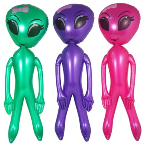 Aufblasbarer Alien, 3 Stück, 124, 5 x 38, 1 cm, riesiger PVC-Alien, niedlich, bunt, zum Aufblasen für Geburtstagspartys, Gastgeschenke, Halloween-Dekorationen, Luftballons, Dekoration, Party-Dekora von MOUNTTU