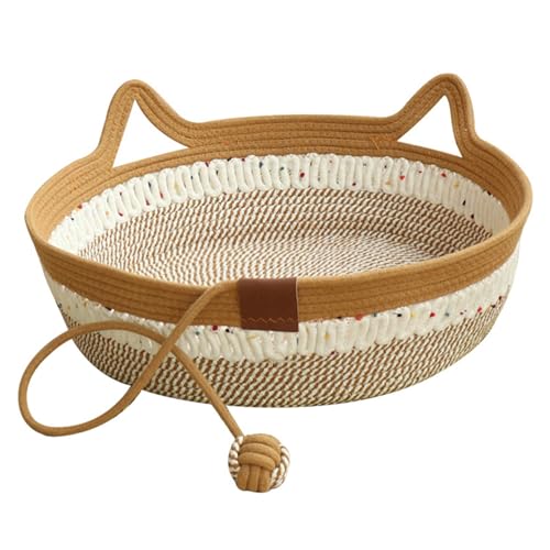 Katzenkorb, faltbares Katzenkorbbett, verschleißfestes Katzenbett aus Korbgeflecht mit Spielseilball, waschbarer Schlafnestkorb, kein Zerfetzen, Rattan-Katzenbett für Hauskatzen unter 6 kg, Korb- Katzenkorb, faltbares Katzenkorbbett, verschleißfestes Katzenbett aus Korbgeflecht mit Spielseilball, waschbarer Schlafnestkorb, kein Zerfetzen, Rattan-Katzenbett für Hauskatzen unter 6 kg, Korb- von MOUNTTU