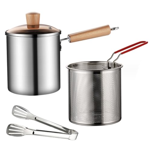MOUNTTU Frittiertopf mit Korb und Tong 3L -Griff aus Edelstahl -Chip -Friteuse mit geschmittertem Glasdeckel aus unbeschachten Breit von MOUNTTU