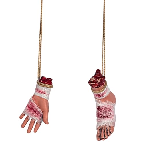 MOUNTTU Körperteile, abgetrennte Hände und Füße, Horror, blutige hängende Kunststoff-Halloween-Körperteile für Spukhaus-Dekoration, Füße, Hände, Halloween- von MOUNTTU