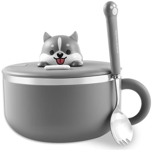 MOUNTTU Noodle Bowl, 1200 ml Edelstahl -Ramenschale, hitzebeständiger Suppenbehälter mit Deckel und Spork, tragbare Ramenschalen mit Griff und Luftabflussloch für den Büro -College -Schlafsaal von MOUNTTU