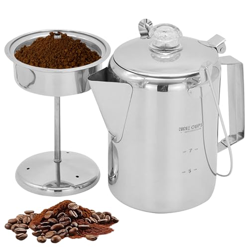 MOUNTTU Perkolator Kaffeekanne Edelstahl Camping -Kaffeemaschinen 64, 3 Unzen Kapazität Tragbarer Perkolator mit klarem Outdoor -Hers von MOUNTTU