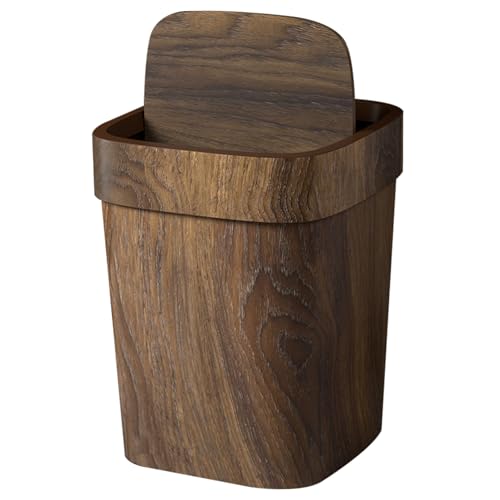 MOUNTTU Schlafzimmerbehälter 9x12 Zoll Rechteckige Nachahmung Holz Badezimmer Mülleimer mit Deckel PP Wohnzimmer Behälter einfach zu von MOUNTTU