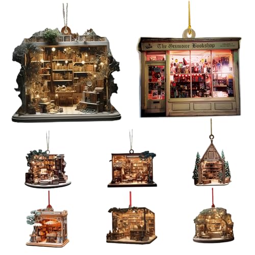 Weihnachtsbaum -Dekoration 8pcs Buchhandlung Buchhandlung Weihnachtsschmuck, 2D Flache Acryl -Weihnachtsbaum -Ornamente, Buchliebhaber Geschenke kreative Hängedekor für Weihnachtbaum von MOUNTTU