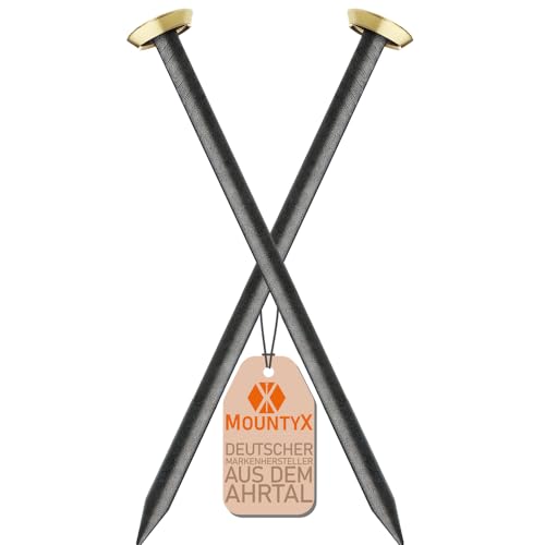 MountyX® – Bildernägel mit 40 mm Länge– Stahlnägel für den Einsatz auf Beton, Ziegelstein, Putz & Holz – Made in Europe (Goldener Kopf mit Halter, 100 Stück) von MOUNTYX