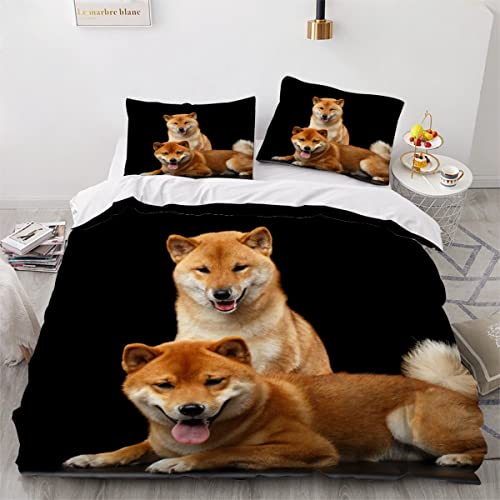 MOUPL Bettwäsche 135x200 Shiba Inu Bettbezug Set 3 teilig Haustier Welpe Bettwaren 3D Druck Weich Microfaser Bettbezüge mit Reissverschluss Kinderbettwäsche mit 2 Kissenbezug 80x80cm von MOUPL