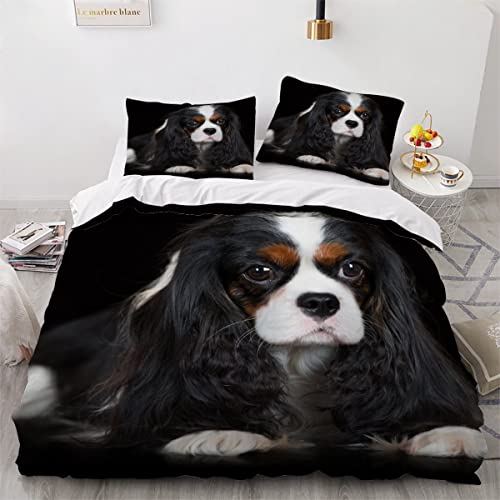 Bettwäsche-Set Cavalier-King-Charles-Spaniel Bettbezug für Kinder Jungen Mädchen Hund Tier Drucken Dekorative Bettwäsche 135x200cm + 2 Kissenbezug 80x80cm Mikrofaser Bettbezüge mit Reißverschluss von MOUPL