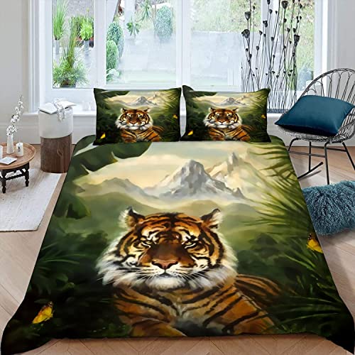 MOUPL 100% Mikrofaser Bettwäsche-Sets 135x200 2teilig 3D Motiv Dschungel Tiere Tiger Kinderbettwäsche mit Reißverschluss Weiche Warm Sommer Bettbezug mit Kissenbezug 80x80 cm für Jungen Mädchen von MOUPL