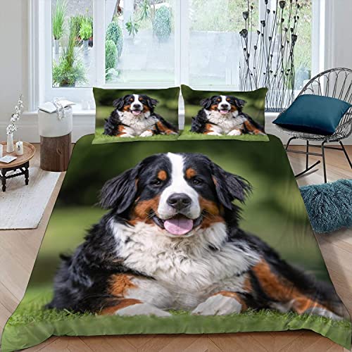 MOUPL 100% Mikrofaser Hund Bettwäsche-Sets 135x200 2teilig 3D Motiv Bern Sennenhund Kinderbettwäsche mit Reißverschluss Weiche Warm Sommer Bettbezug mit Kissenbezug 80x80 cm für Jungen Mädchen von MOUPL