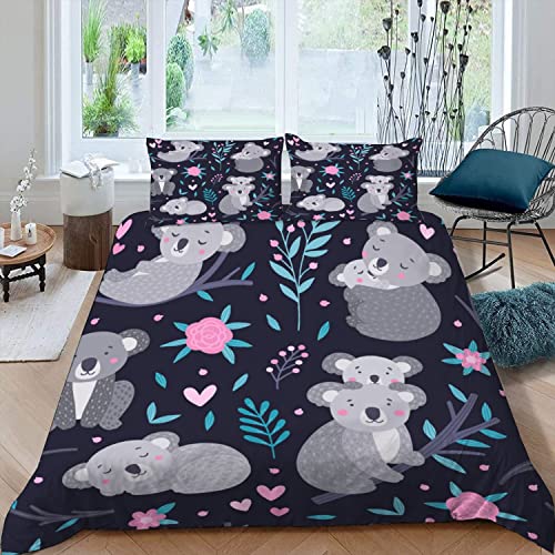 MOUPL 100% Mikrofaser Kinderbettwäsche 135x200 2teilig 3D Motiv Kawaii Tier Koala Bettwäsche mit Reißverschluss Weiche Warm Sommer Bettbezug mit Kissenbezug 80x80 cm für Jungen Mädchen von MOUPL