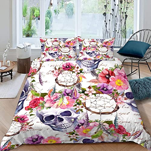 MOUPL 100% Mikrofaser Kinderbettwäsche 135x200 2teilig 3D Motiv böhmen traumfänger schädel Bettwäsche mit Reißverschluss Weiche Warm Sommer Bettbezug mit Kissenbezug 80x80 cm für Jungen Mädchen von MOUPL