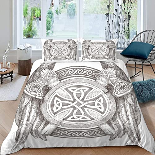 MOUPL 100% Mikrofaser Wikinger Bettwäsche-Sets 135x200 2teilig 3D Axt Viking Kinderbettwäsche mit Reißverschluss Weiche Warm Sommer Viking Bettbezug mit Kissenbezug 80x80 cm für Jungen Mädchen von MOUPL