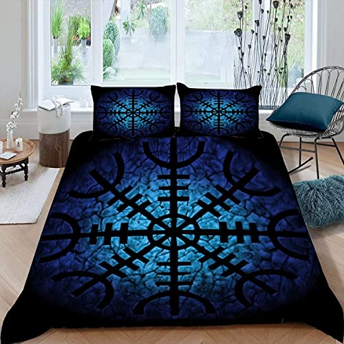 MOUPL 100% Mikrofaser Wikinger Bettwäsche-Sets 135x200 2teilig 3D Blau Rune Wikinger Kinderbettwäsche mit Reißverschluss Weiche Warm Sommer Viking Bettbezug mit Kissenbezug 80x80 cm für Jungen von MOUPL