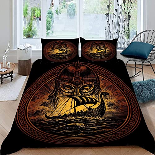 MOUPL 100% Mikrofaser Wikinger Bettwäsche-Sets 135x200 2teilig 3D Odin Viking Kinderbettwäsche Reißverschluss Weiche Warm Bettbezug Kissenbezug 80x80 cm Jungen Mädchen,2teilig:135x200cmx1+80x80cmx1 von MOUPL