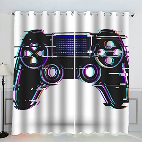 MOUPL 3D Abstrakt Gamepad Gardinen mit ösen B 110 X H 95 cm Mikrofaser Gamer Vorhang Blickdicht Verdunkelungs Kindervorhänge 2 Stücke für Spielzimmer Schlafzimmer Kinderzimmer Junge Mädchen von MOUPL