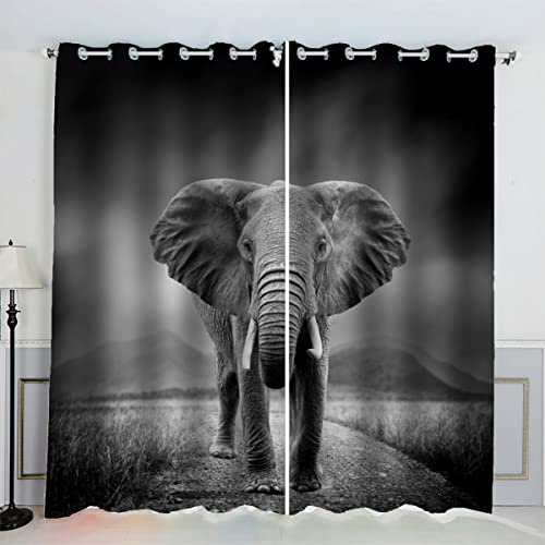 MOUPL 3D Afrika Tiere Elefanten Gardinen mit ösen B 150 X H 166 cm Mikrofaser Vorhang Blickdicht Verdunkelungs Kälteschutzvorhang 2er Set für Wohnzimmer Schlafzimmer Küche Junge Mädchen von MOUPL