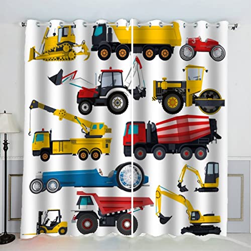 MOUPL 3D Cartoon-Auto Traktor Vorhänge mit ösen B 200 X H 160 cm Mikrofaser Vorhang Blickdicht Verdunkelungs Gardinen 2er Set für Wohnzimmer Schlafzimmer Kinderzimmer Landhausstil Küche von MOUPL