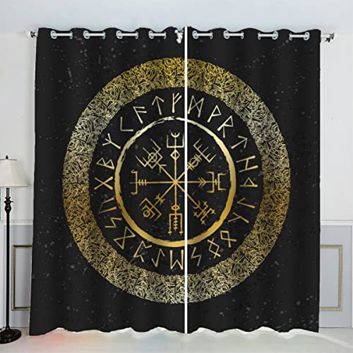 MOUPL 3D Gotik Rune Wikinger Gardinen mit ösen B 150 X H 166 cm Mikrofaser Vorhang Blickdicht Verdunkelungs Kälteschutzvorhang 2er Set für Wohnzimmer Schlafzimmer Küche Junge Mädchen von MOUPL